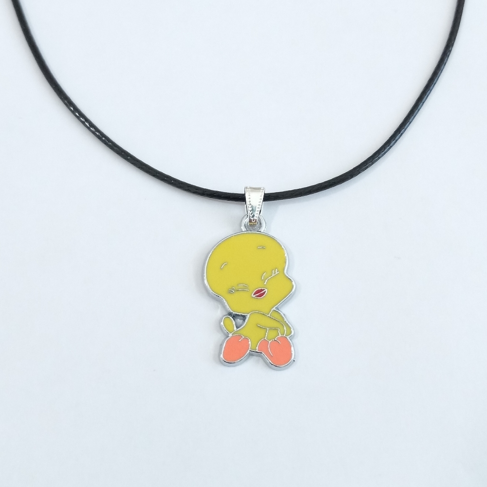 Tweety Bird Silvertone/Enamel Pendant 18" Adjustable Chain Cord Necklace